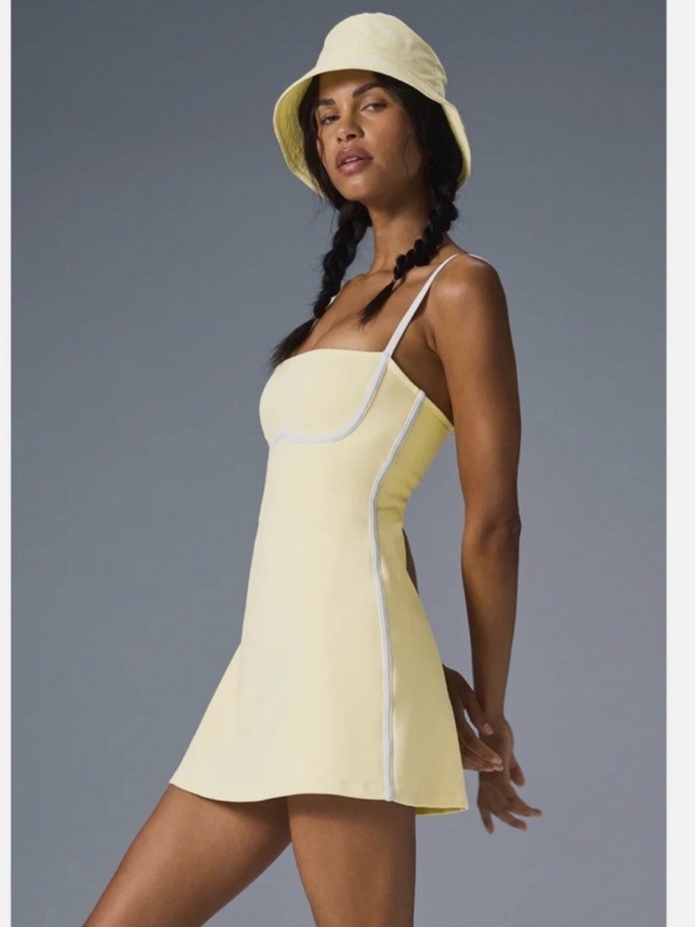 Alo Yoga Airbrush Streamlined Dress Lemon Ice/White XS